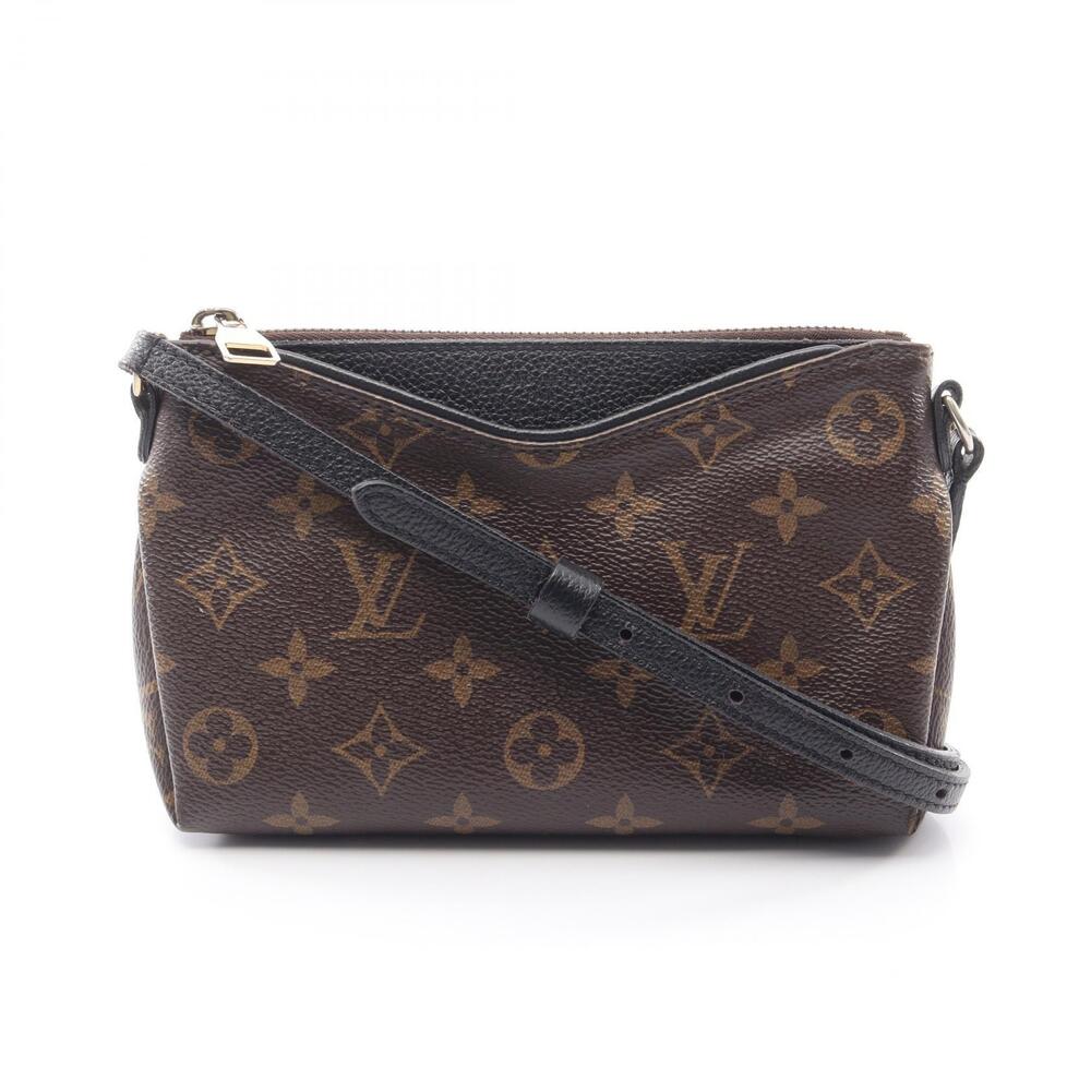 Louis Vuitton Pallas Clutch Monogram Canvas Leather Black Brown